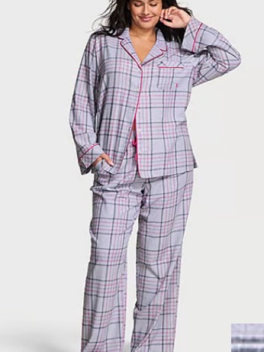 Victoria's Secret Lavender and Pink Plaid Long-Sleeve Pajama Set
